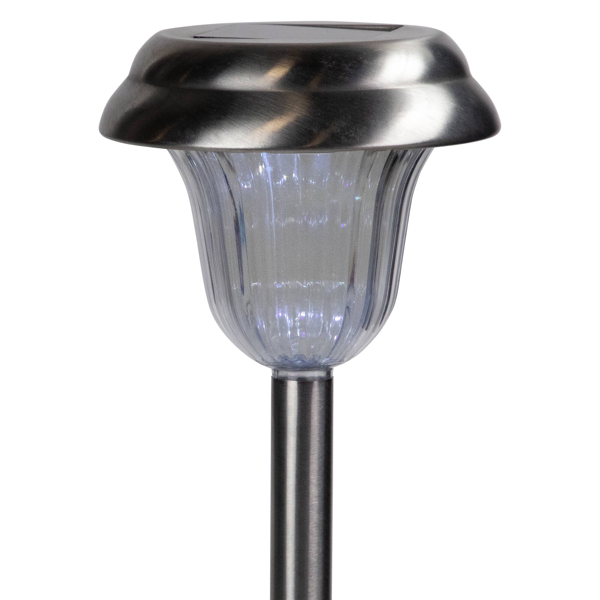 15" Silver Solar Powered Stainless Steel LED Pathway Markers, 4ct.